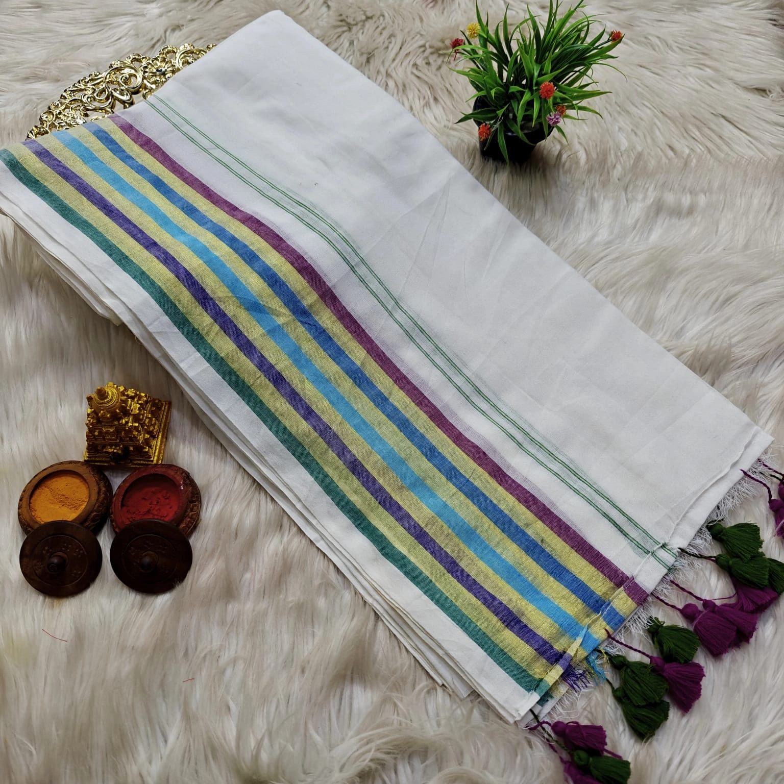 Multi Color Floral Printed Mulmul Cotton Saree